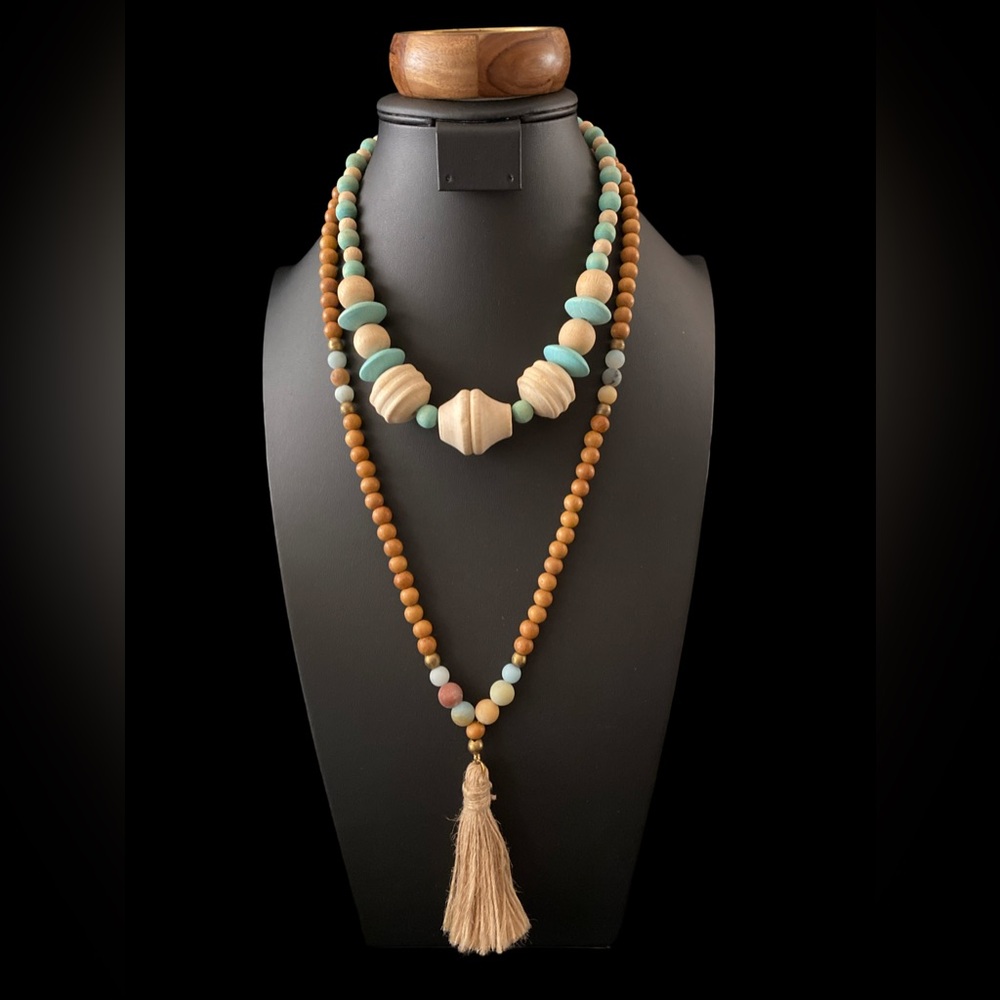 Spring Colors Wood Tassel Necklace with Bracelet
